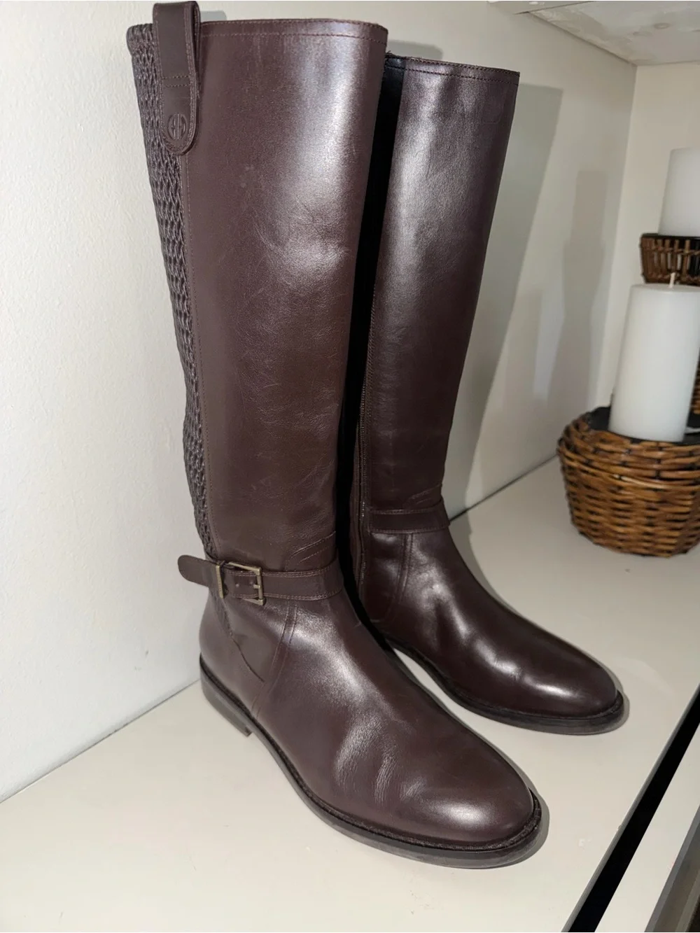 Cole Haan Clover Stretch Side Buckle Tall Riding Boots - Dark Brown. Sz 8.5B